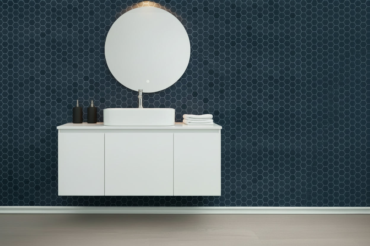 Terratinta Hexa Deep Navy | Porcelain | 38x43x4mm | Matt / Gloss/ Fabric