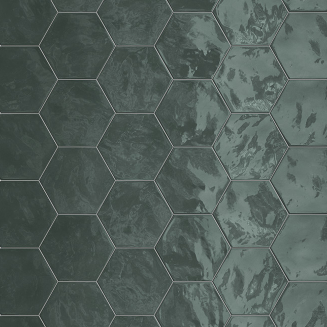 Terratinta Hexa Wall Green Echo | Ceramic | 38x43x4mm on a 316x316mm mesh | Gloss