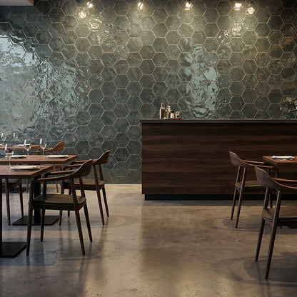 Terratinta Hexa Wall Green Echo | Ceramic | 38x43x4mm on a 316x316mm mesh | Gloss